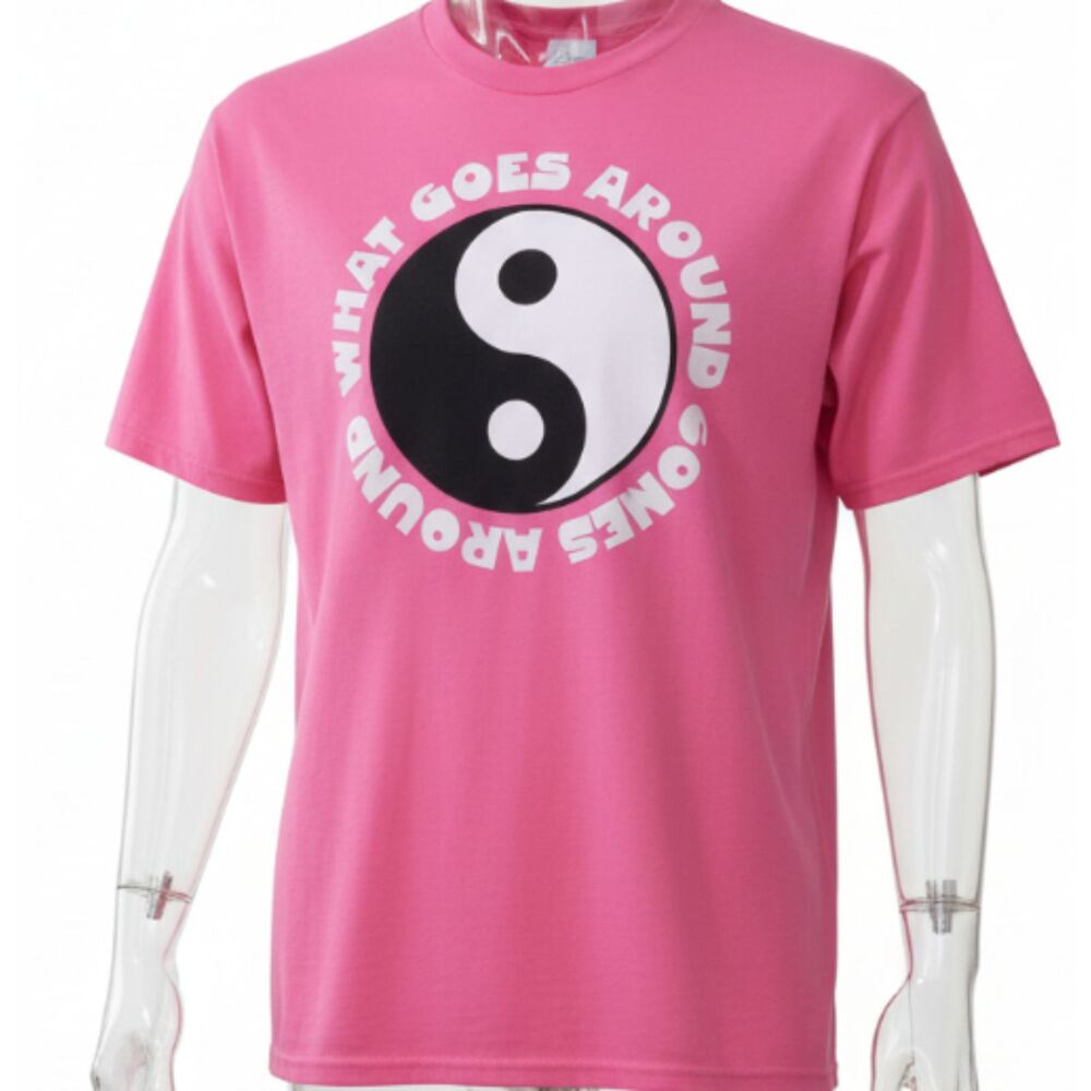 Gildan Vintage Bright Pink Yin Yang Graphic Tee Large 90s Streetwear